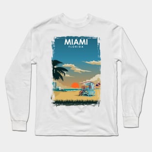 Miami Florida Minimal Vintage Summer Beach Travel Poster Long Sleeve T-Shirt